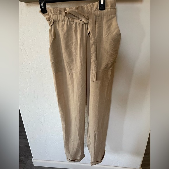 Lush| Tan Paperbag Trousers with tie waist and tapered leg—Size M••• - Picture 1 of 14